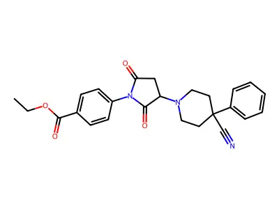 Ethyl 4-[3-(4-cyano-4-phenylpiperidin-1-yl)-2,5-dioxopyrrolidin-1-yl]benzoate structure