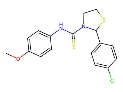 2-(4-chlorophenyl)-N-(4-methoxyphenyl)-1,3-thiazolidine-3-carbothioamide structure