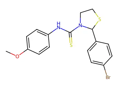 2-(4-bromophenyl)-N-(4-methoxyphenyl)-1,3-thiazolidine-3-carbothioamide structure