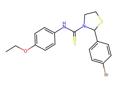 2-(4-bromophenyl)-N-(4-ethoxyphenyl)-1,3-thiazolidine-3-carbothioamide structure