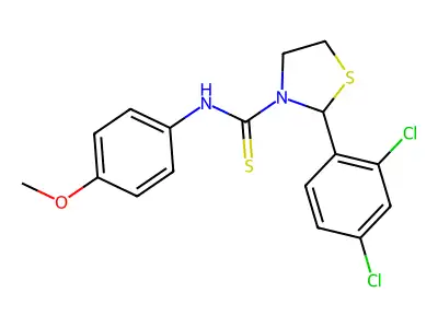 2-(2,4-dichlorophenyl)-N-(4-methoxyphenyl)-1,3-thiazolidine-3-carbothioamide structure