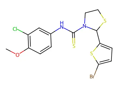 2-(5-bromothiophen-2-yl)-N-(3-chloro-4-methoxyphenyl)-1,3-thiazolidine-3-carbothioamide structure