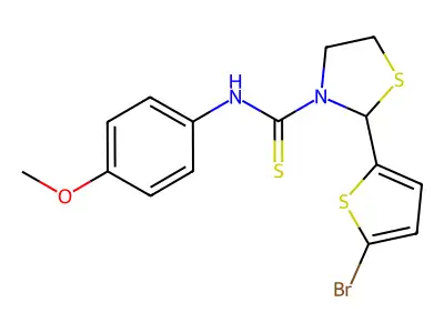 2-(5-bromothiophen-2-yl)-N-(4-methoxyphenyl)-1,3-thiazolidine-3-carbothioamide structure