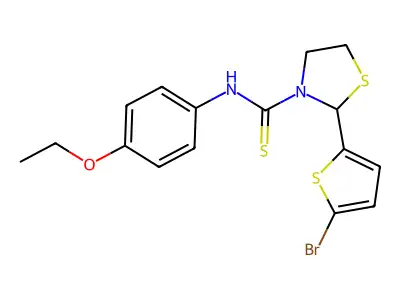 2-(5-bromothiophen-2-yl)-N-(4-ethoxyphenyl)-1,3-thiazolidine-3-carbothioamide structure