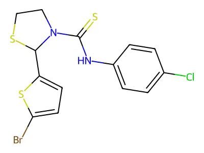 2-(5-bromothiophen-2-yl)-N-(4-chlorophenyl)-1,3-thiazolidine-3-carbothioamide structure