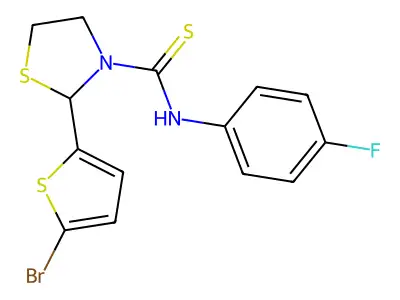 2-(5-bromothiophen-2-yl)-N-(4-fluorophenyl)-1,3-thiazolidine-3-carbothioamide structure