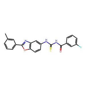 3-fluoro-N-{[2-(3-methylphenyl)-1,3-benzoxazol-5-yl]carbamothioyl}benzamide structure