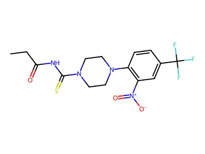 N-[4-[2-nitro-4-(trifluoromethyl)phenyl]piperazine-1-carbothioyl]propanamide structure