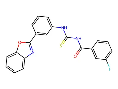 N-{[3-(1,3-benzoxazol-2-yl)phenyl]carbamothioyl}-3-fluorobenzamide structure