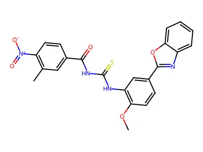 N-{[5-(1,3-benzoxazol-2-yl)-2-methoxyphenyl]carbamothioyl}-3-methyl-4-nitrobenzamide structure