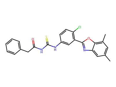 N-{[4-chloro-3-(5,7-dimethyl-1,3-benzoxazol-2-yl)phenyl]carbamothioyl}-2-phenylacetamide structure