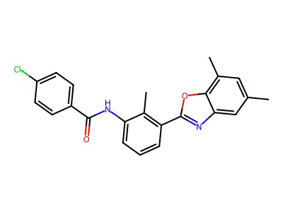 4-chloro-N-[3-(5,7-dimethyl-1,3-benzoxazol-2-yl)-2-methylphenyl]benzamide structure