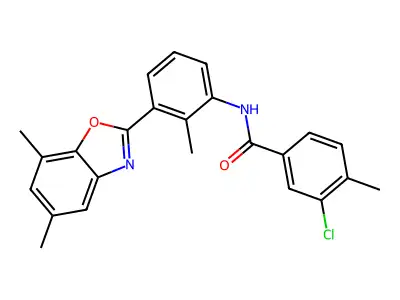 3-chloro-N-[3-(5,7-dimethyl-1,3-benzoxazol-2-yl)-2-methylphenyl]-4-methylbenzamide structure