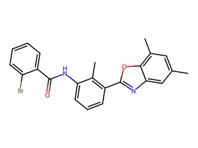 2-bromo-N-[3-(5,7-dimethyl-1,3-benzoxazol-2-yl)-2-methylphenyl]benzamide structure
