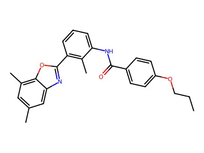 N-[3-(5,7-dimethyl-1,3-benzoxazol-2-yl)-2-methylphenyl]-4-propoxybenzamide structure