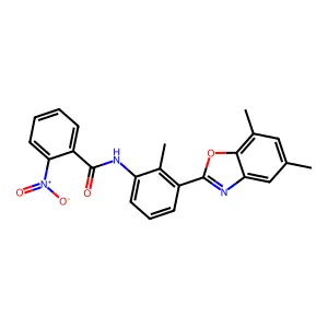 N-[3-(5,7-dimethyl-1,3-benzoxazol-2-yl)-2-methylphenyl]-2-nitrobenzamide structure