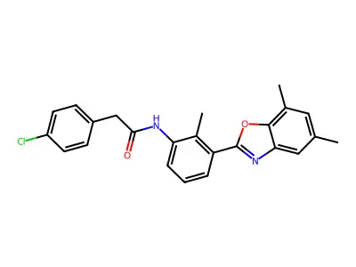 2-(4-chlorophenyl)-N-[3-(5,7-dimethyl-1,3-benzoxazol-2-yl)-2-methylphenyl]acetamide structure