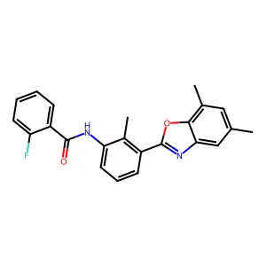 N-[3-(5,7-dimethyl-1,3-benzoxazol-2-yl)-2-methylphenyl]-2-fluorobenzamide structure