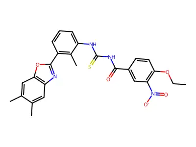 N-{[3-(5,6-dimethyl-1,3-benzoxazol-2-yl)-2-methylphenyl]carbamothioyl}-4-ethoxy-3-nitrobenzamide structure