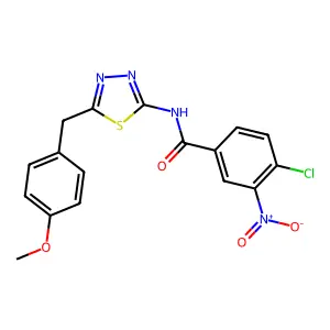 4-chloro-N-[5-(4-methoxybenzyl)-1,3,4-thiadiazol-2-yl]-3-nitrobenzamide structure