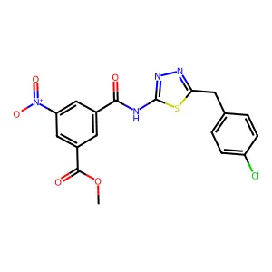 Methyl 3-((5-(4-chlorobenzyl)-1,3,4-thiadiazol-2-yl)carbamoyl)-5-nitrobenzoate structure