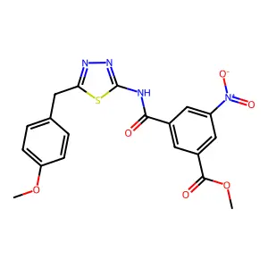 Methyl 3-((5-(4-methoxybenzyl)-1,3,4-thiadiazol-2-yl)carbamoyl)-5-nitrobenzoate structure