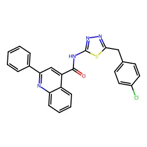 N-[5-[(4-chlorophenyl)methyl]-1,3,4-thiadiazol-2-yl]-2-phenylquinoline-4-carboxamide structure