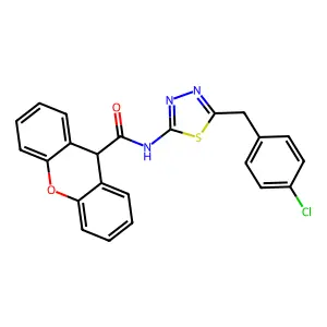 N-[5-[(4-chlorophenyl)methyl]-1,3,4-thiadiazol-2-yl]-9H-xanthene-9-carboxamide structure