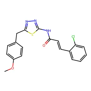(E)-3-(2-chlorophenyl)-N-[5-[(4-methoxyphenyl)methyl]-1,3,4-thiadiazol-2-yl]prop-2-enamide structure