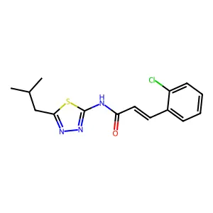 (E)-3-(2-chlorophenyl)-N-[5-(2-methylpropyl)-1,3,4-thiadiazol-2-yl]prop-2-enamide structure