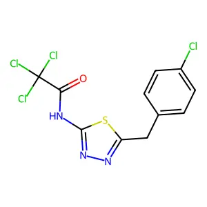 2,2,2-trichloro-N-[5-[(4-chlorophenyl)methyl]-1,3,4-thiadiazol-2-yl]acetamide structure