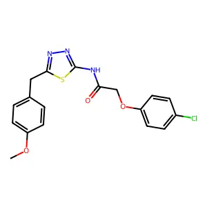 2-(4-chlorophenoxy)-N-[5-(4-methoxybenzyl)-1,3,4-thiadiazol-2-yl]acetamide structure