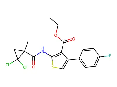 ethyl 2-[(2,2-dichloro-1-methylcyclopropanecarbonyl)amino]-4-(4-fluorophenyl)thiophene-3-carboxylate structure