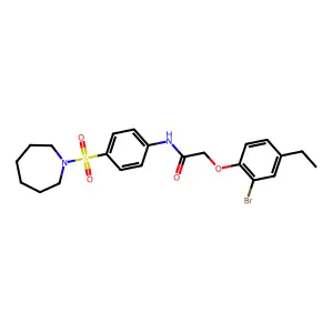 N-[4-(1-azepanylsulfonyl)phenyl]-2-(2-bromo-4-ethylphenoxy)acetamide structure