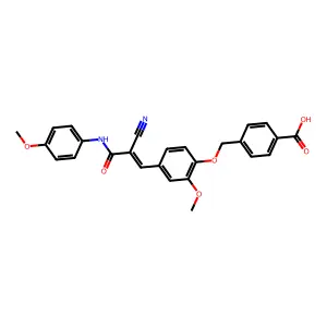 4-[[4-[(Z)-2-cyano-3-(4-methoxyanilino)-3-oxoprop-1-enyl]-2-methoxyphenoxy]methyl]benzoic acid structure
