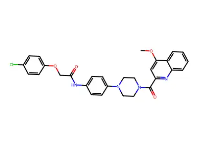 2-(4-chlorophenoxy)-N-[4-[4-(4-methoxyquinoline-2-carbonyl)piperazin-1-yl]phenyl]acetamide structure