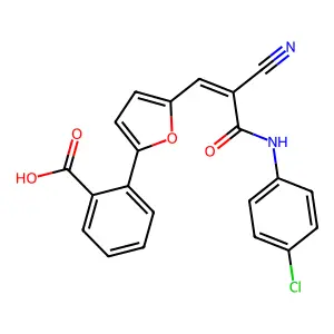 2-[5-[(E)-3-(4-chloroanilino)-2-cyano-3-oxoprop-1-enyl]furan-2-yl]benzoic acid structure