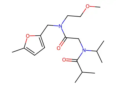 N-[2-[2-methoxyethyl-[(5-methylfuran-2-yl)methyl]amino]-2-oxoethyl]-2-methyl-N-propan-2-ylpropanamide structure