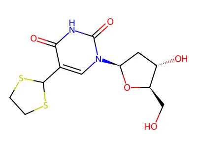 1-(2-deoxypentofuranosyl)-5-(1,3-dithiolan-2-yl)pyrimidine-2,4(1H,3H)-dione structure