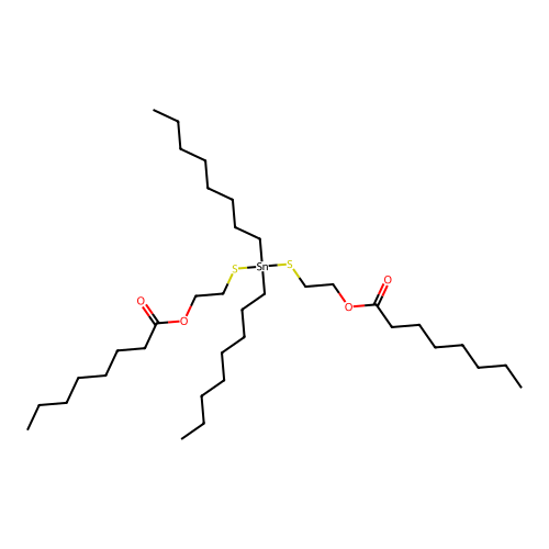 Octanoic acid, 1,1',1''-((dioctylstannylene)bis(thio-2,1-ethanediyl)) ester structure
