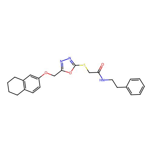 N-(2-phenylethyl)-2-({5-[(5,6,7,8-tetrahydronaphthalen-2-yloxy)methyl]-1,3,4-oxadiazol-2-yl}sulfanyl)acetamide structure