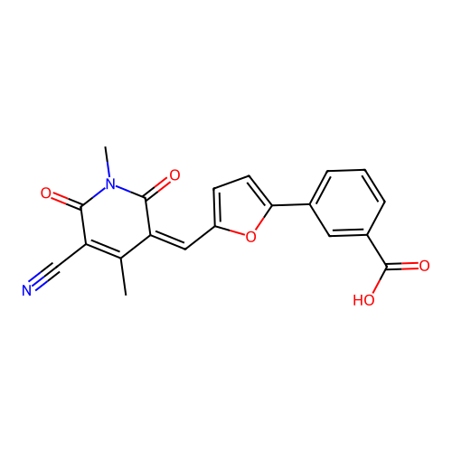 3-[5-[(5-cyano-1,4-dimethyl-2,6-dioxo-pyridin-3-ylidene)methyl]-2-furyl]benzoic Acid structure