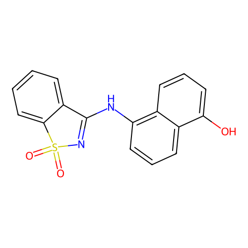 5-[(1,1-Dioxido-1,2-benzothiazol-3-yl)amino]naphthalen-1-ol structure