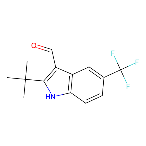 2-tert-butyl-5-(trifluoromethyl)-1H-indole-3-carbaldehyde structure