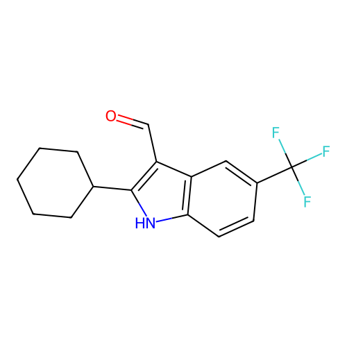 2-cyclohexyl-5-(trifluoromethyl)-1H-indole-3-carbaldehyde structure
