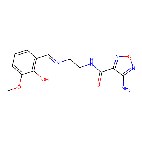 4-amino-N-(2-{[(E)-(2-hydroxy-3-methoxyphenyl)methylidene]amino}ethyl)-1,2,5-oxadiazole-3-carboxamide structure