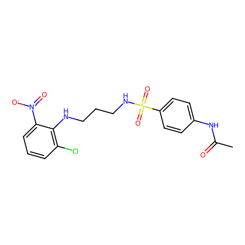 N-[4-({3-[(2-chloro-6-nitrophenyl)amino]propyl}sulfamoyl)phenyl]acetamide structure