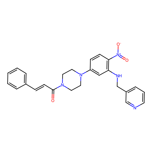 (2E)-1-(4-{4-nitro-3-[(pyridin-3-ylmethyl)amino]phenyl}piperazin-1-yl)-3-phenylprop-2-en-1-one structure