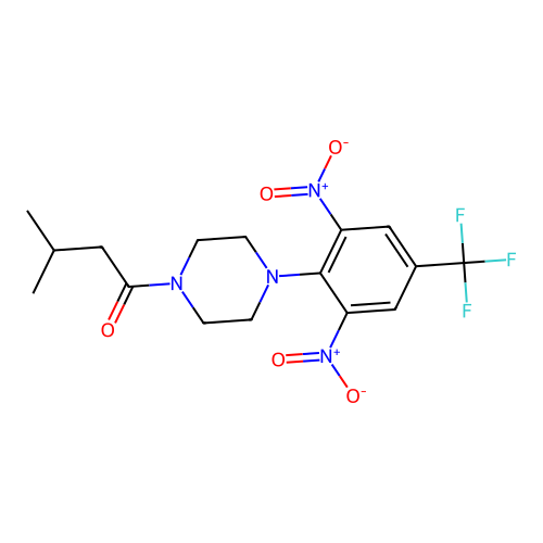 1-{4-[2,6-Dinitro-4-(trifluoromethyl)phenyl]piperazin-1-yl}-3-methylbutan-1-one structure