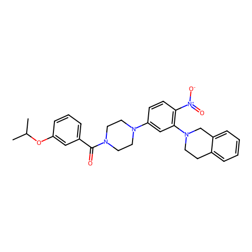 (4-(3-(3,4-dihydroisoquinolin-2(1H)-yl)-4-nitrophenyl)piperazin-1-yl)(3-isopropoxyphenyl)methanone structure